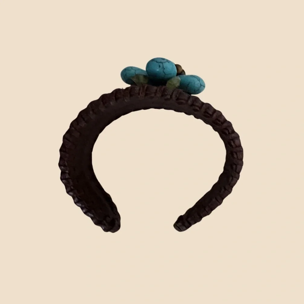 Leather Bangle with Turquoise & Tiger's Eye Flower - Picture 3 of 6